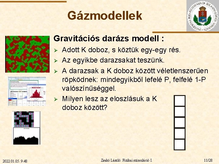 Gázmodellek Gravitációs darázs modell : Ø Ø Ø ELTE Ø 2022. 01. 05. 9: