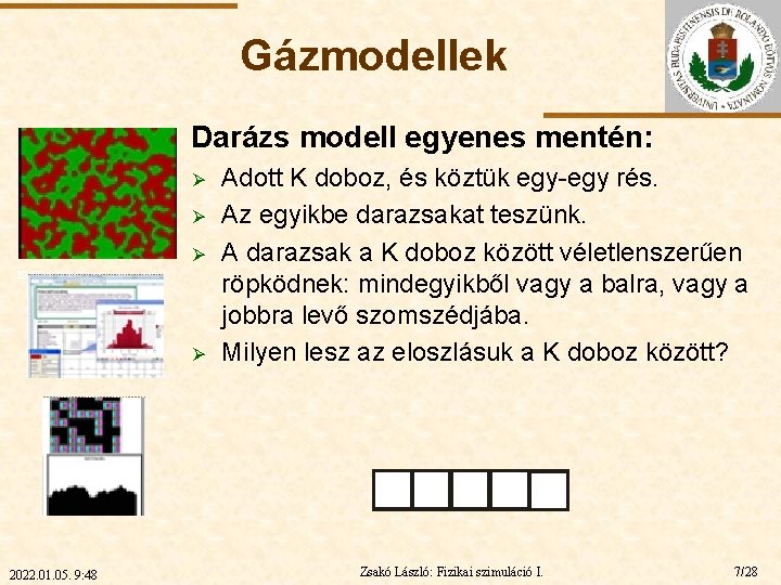 Gázmodellek Darázs modell egyenes mentén: Ø Ø Ø ELTE Ø 2022. 01. 05. 9: