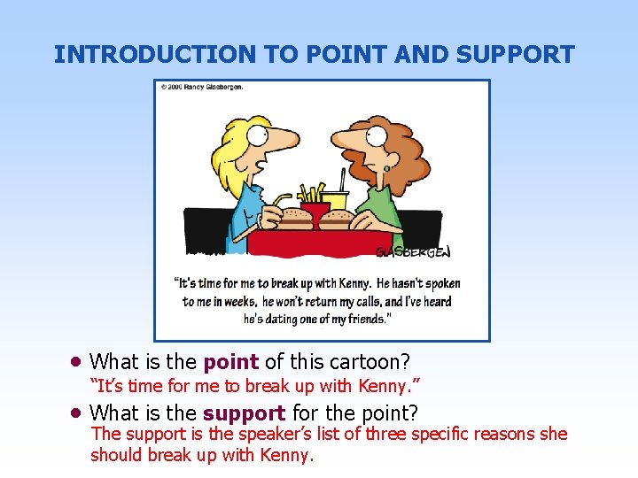 INTRODUCTION TO POINT AND SUPPORT • What is the point of this cartoon? “It’s