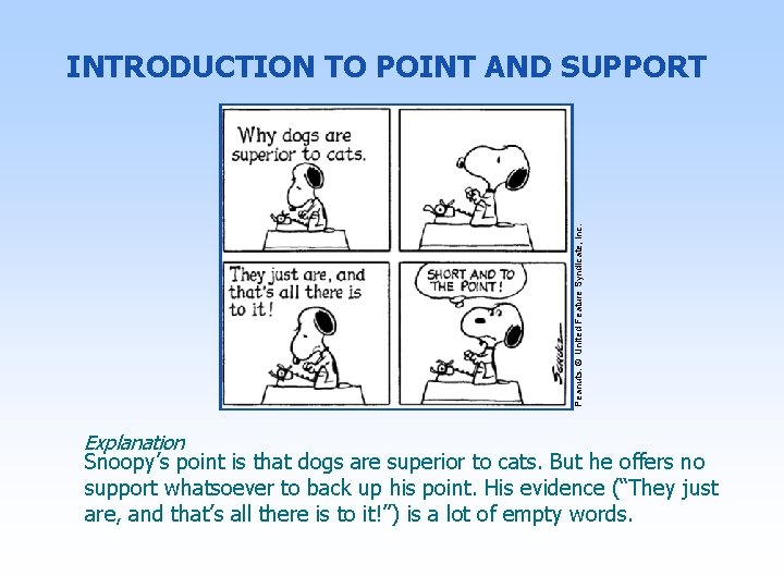 Peanuts: © United Feature Syndicate, Inc. INTRODUCTION TO POINT AND SUPPORT Explanation Snoopy’s point