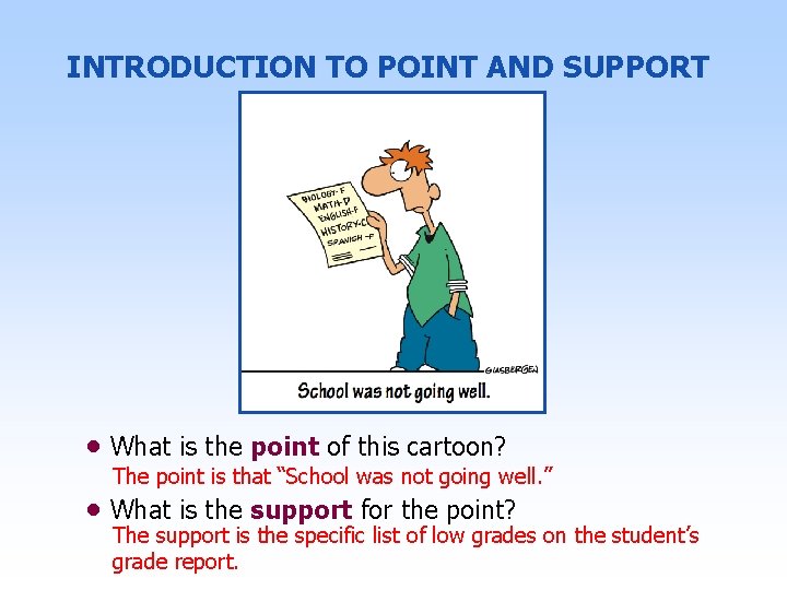 INTRODUCTION TO POINT AND SUPPORT • What is the point of this cartoon? The