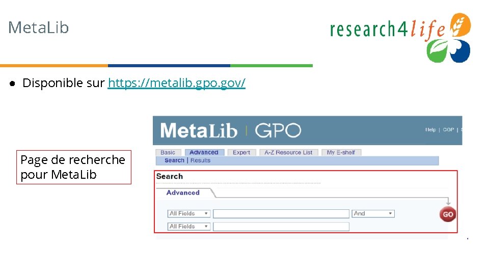 Meta. Lib ● Disponible sur https: //metalib. gpo. gov/ Page de recherche pour Meta.