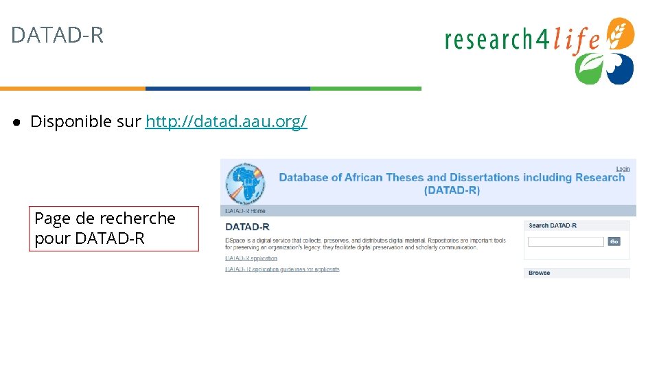 DATAD-R ● Disponible sur http: //datad. aau. org/ Page de recherche pour DATAD-R 