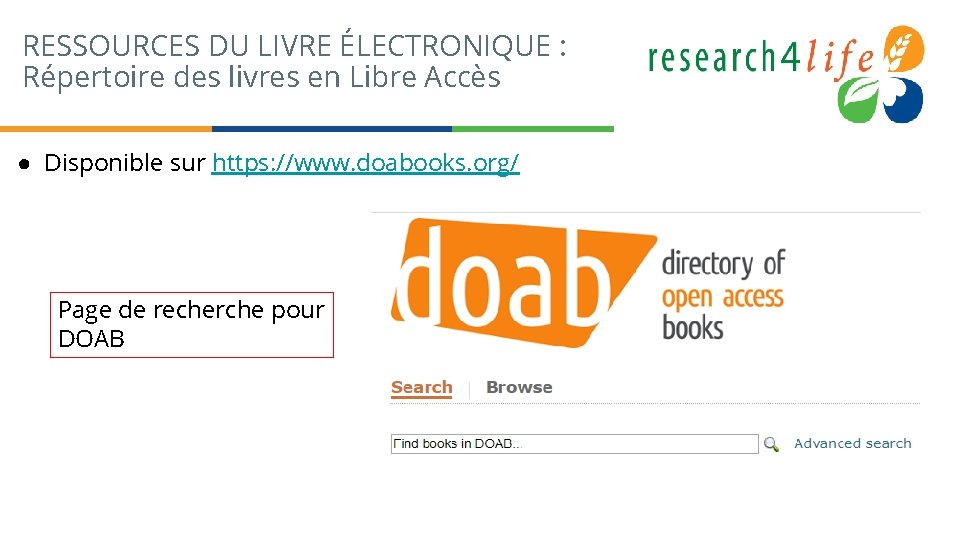 RESSOURCES DU LIVRE ÉLECTRONIQUE : Répertoire des livres en Libre Accès ● Disponible sur