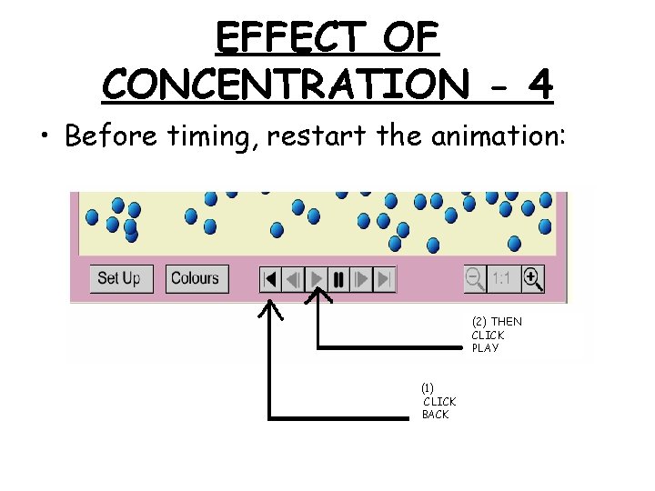 EFFECT OF CONCENTRATION - 4 • Before timing, restart the animation: (2) THEN CLICK
