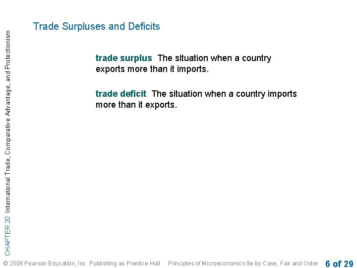 CHAPTER 20 International Trade, Comparative Advantage, and Protectionism Trade Surpluses and Deficits trade surplus CHAPTER 20 International Trade, Comparative Advantage, and Protectionism Trade Surpluses and Deficits trade surplus