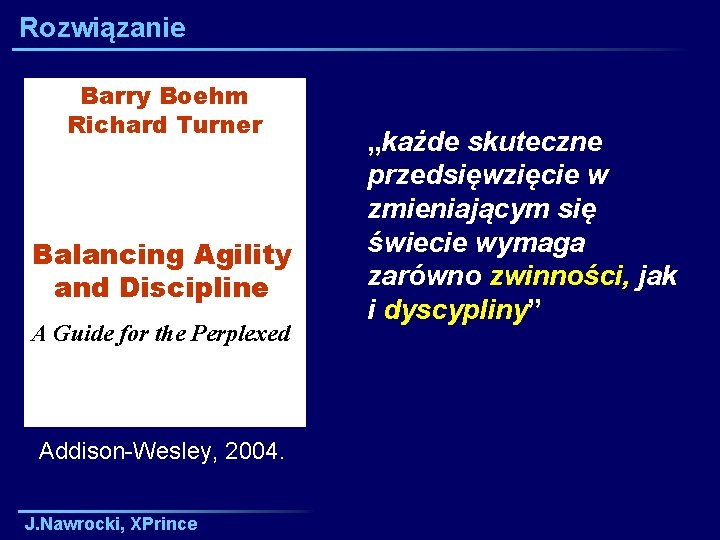 Rozwiązanie Barry Boehm Richard Turner Balancing Agility and Discipline A Guide for the Perplexed