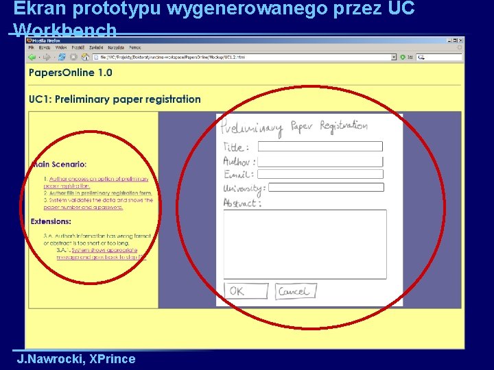 Ekran prototypu wygenerowanego przez UC Workbench J. Nawrocki, XPrince 