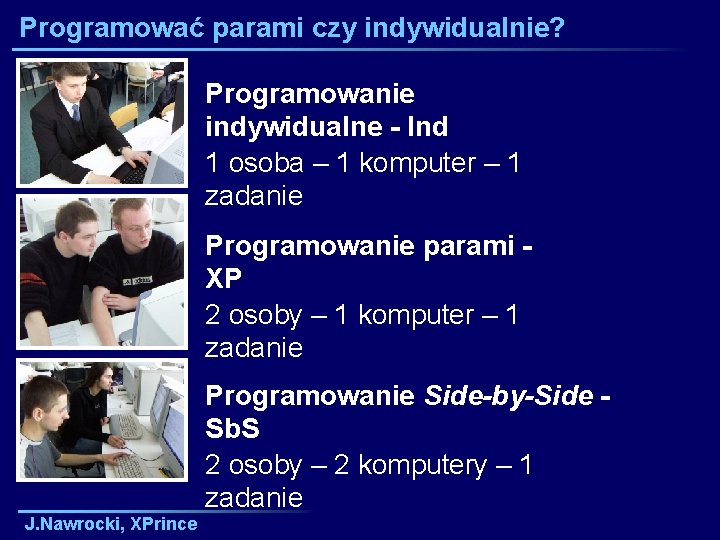 Programować parami czy indywidualnie? Programowanie indywidualne - Ind 1 osoba – 1 komputer –