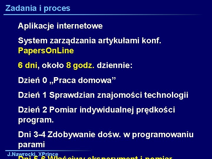 Zadania i proces Aplikacje internetowe System zarządzania artykułami konf. Papers. On. Line 6 dni,