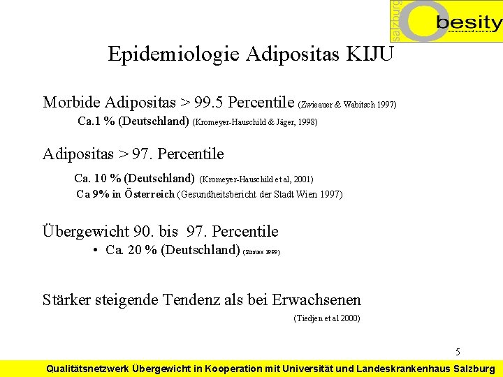 Epidemiologie Adipositas KIJU Morbide Adipositas > 99. 5 Percentile (Zwieauer & Wabitsch 1997) Ca.