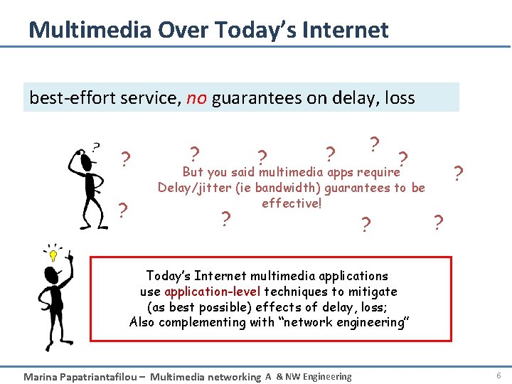 Multimedia Over Today’s Internet best-effort service, no guarantees on delay, loss ? ? ?