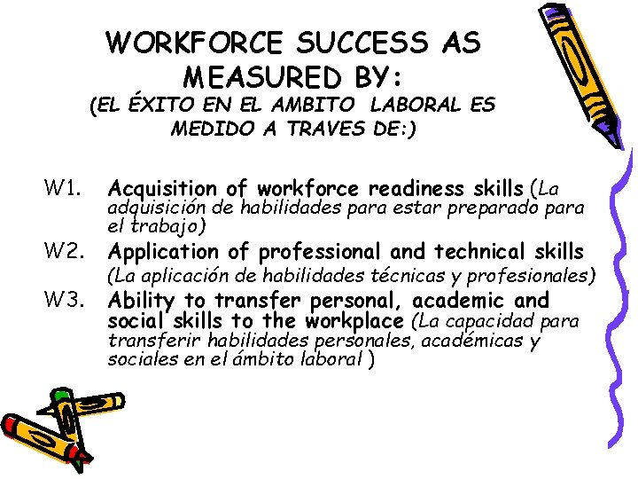 WORKFORCE SUCCESS AS MEASURED BY: (EL ÉXITO EN EL AMBITO LABORAL ES MEDIDO A