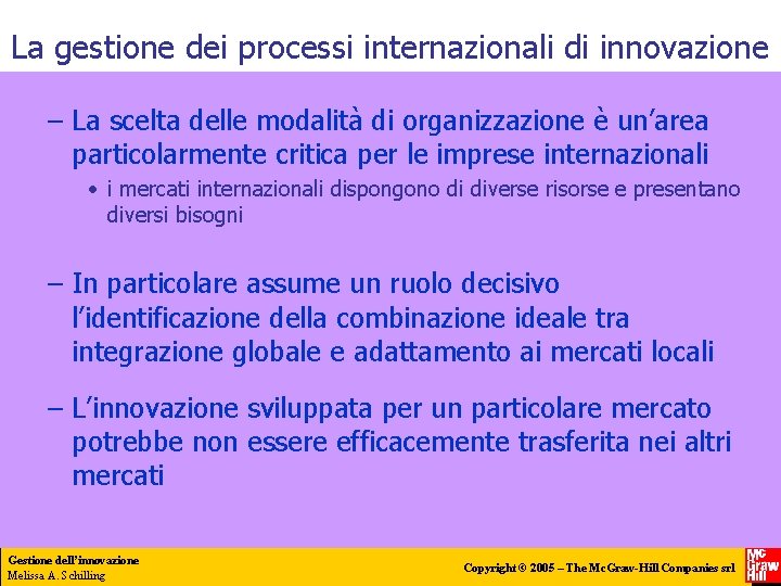 La gestione dei processi internazionali di innovazione – La scelta delle modalità di organizzazione