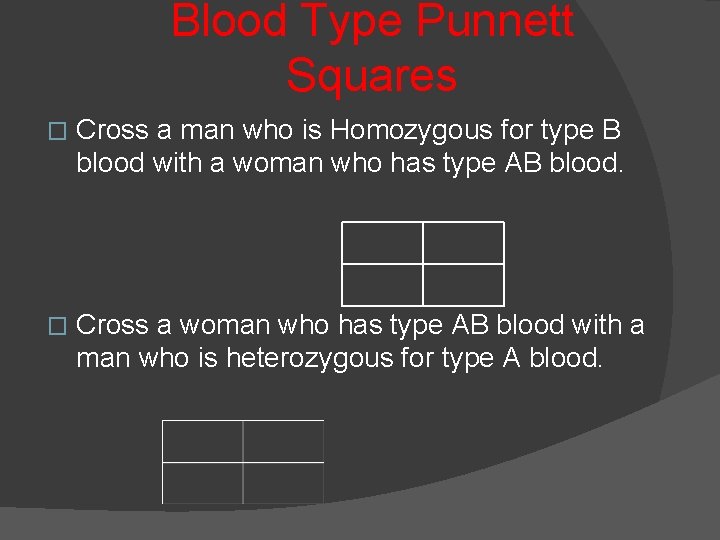 Blood Type Punnett Squares � Cross a man who is Homozygous for type B