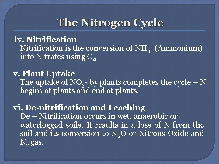 The Nitrogen Cycle iv. Nitrification is the conversion of NH 4+ (Ammonium) into Nitrates