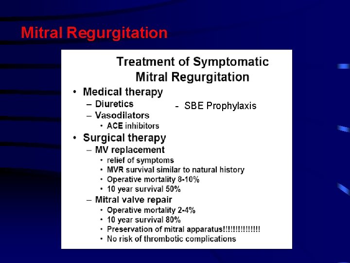 Mitral Regurgitation - SBE Prophylaxis Mitral Regurgitation - SBE Prophylaxis