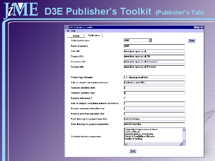 D 3 E Publisher’s Toolkit (Publisher’s Tab) 