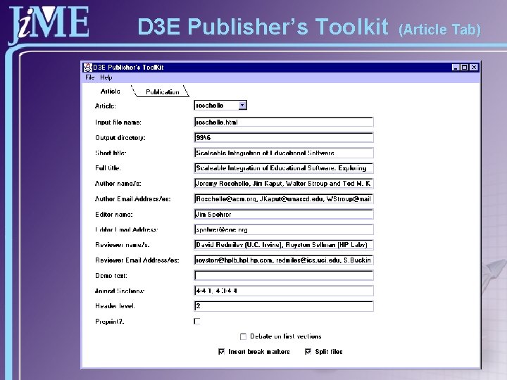 D 3 E Publisher’s Toolkit (Article Tab) 