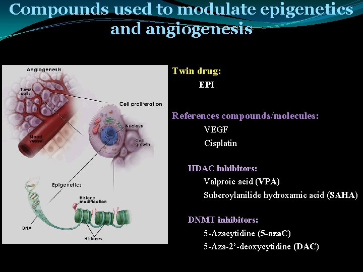 Compounds used to modulate epigenetics and angiogenesis Twin drug: EPI References compounds/molecules: VEGF Cisplatin