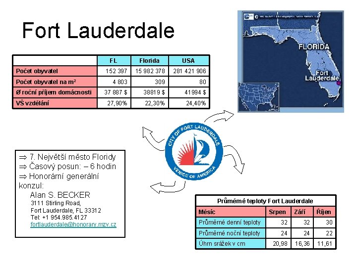 Fort Lauderdale FL Počet obyvatel na m 2 Ø roční příjem domácnosti VŠ vzdělání