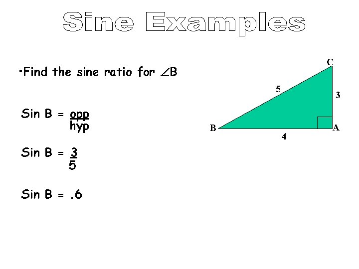 C • Find the sine ratio for B 5 Sin B = opp hyp