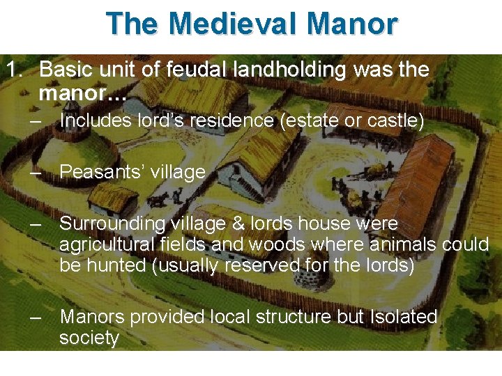 The Medieval Manor 1. Basic unit of feudal landholding was the manor… – Includes