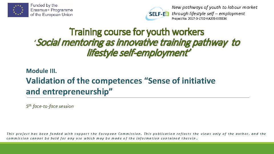 New pathways of youth to labour market through lifestyle self – employment Project No.