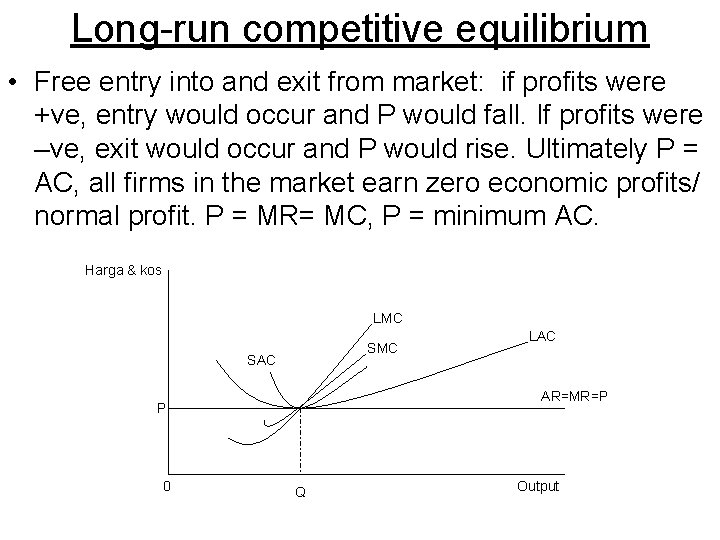 Long-run competitive equilibrium • Free entry into and exit from market: if profits were