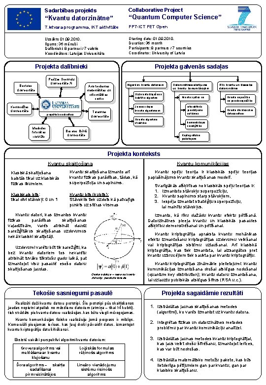 Collaborative Project Sadarbības projekts “Kvantu datorzinātne” “Quantum Computer Science” 7. Ietvara programma, IKT aktivitāte