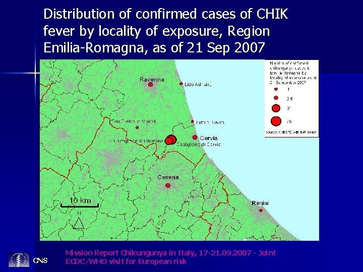Distribution of confirmed cases of CHIK fever by locality of exposure, Region Emilia-Romagna, as