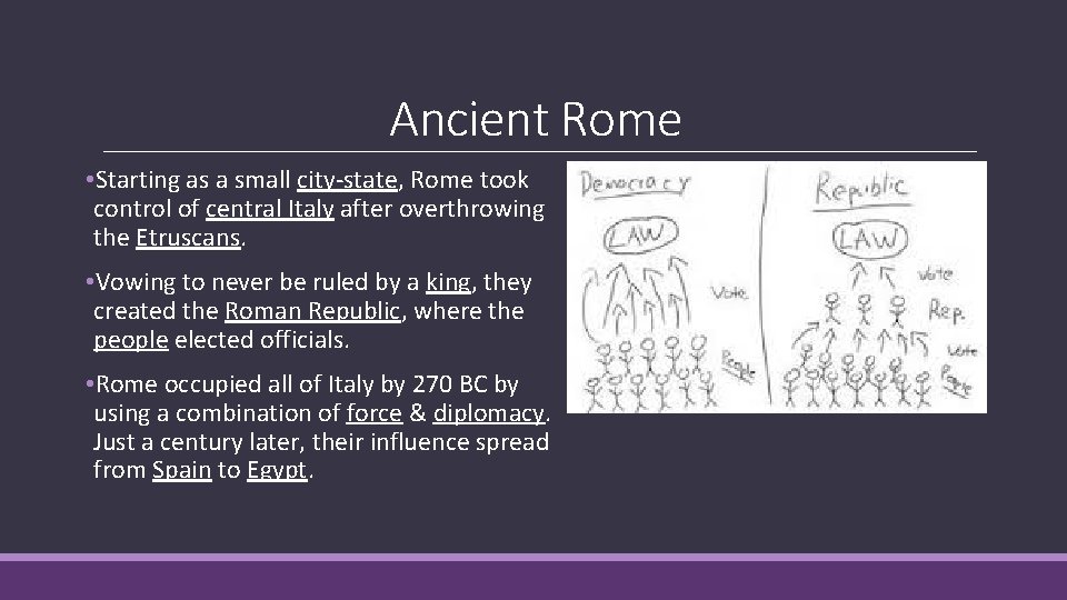 Ancient Rome • Starting as a small city-state, Rome took control of central Italy