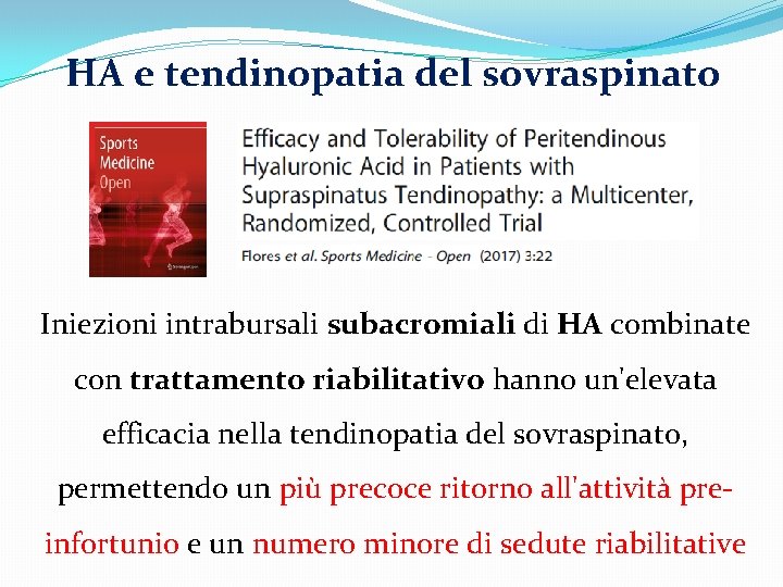 HA e tendinopatia del sovraspinato Iniezioni intrabursali subacromiali di HA combinate con trattamento riabilitativo