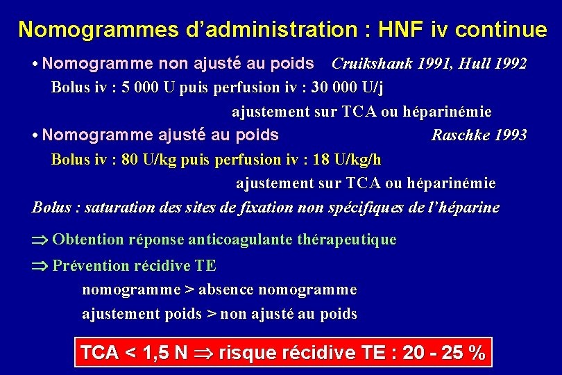 Nomogrammes d’administration : HNF iv continue • Nomogramme non ajusté au poids Cruikshank 1991,