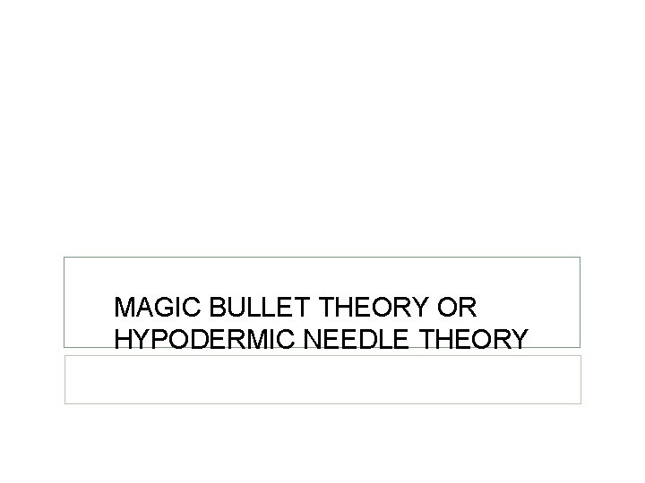 MAGIC BULLET THEORY OR HYPODERMIC NEEDLE THEORY 
