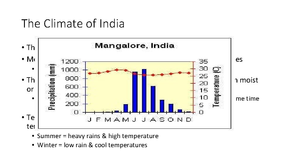 The Climate of India • The climate of India is both tropical and subtropical