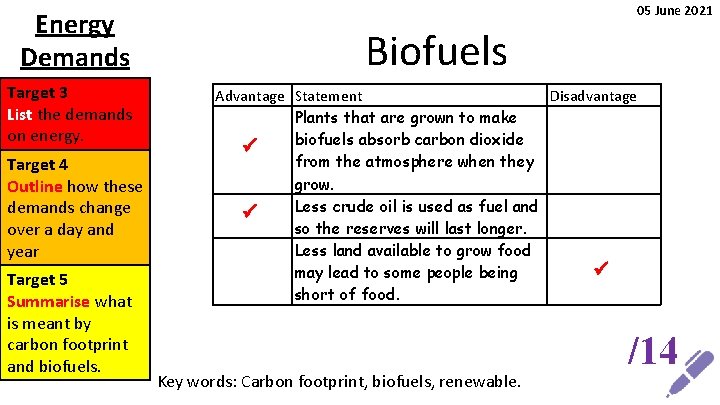 Energy Demands Target 3 List the demands on energy. Target 4 Outline how these Energy Demands Target 3 List the demands on energy. Target 4 Outline how these