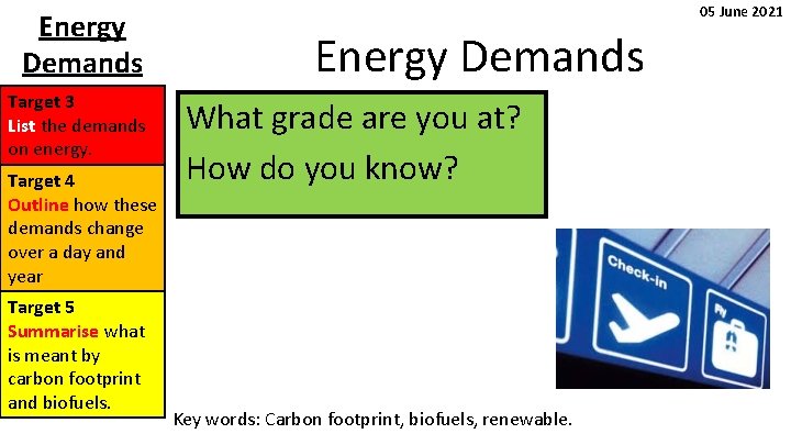 Energy Demands Target 3 List the demands on energy. Target 4 Outline how these Energy Demands Target 3 List the demands on energy. Target 4 Outline how these