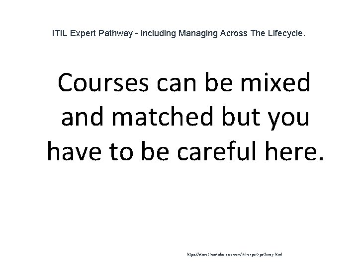 ITIL Expert Pathway - including Managing Across The Lifecycle. Courses can be mixed and ITIL Expert Pathway - including Managing Across The Lifecycle. Courses can be mixed and