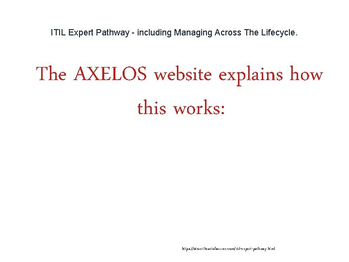 ITIL Expert Pathway - including Managing Across The Lifecycle. 1 The AXELOS website explains ITIL Expert Pathway - including Managing Across The Lifecycle. 1 The AXELOS website explains