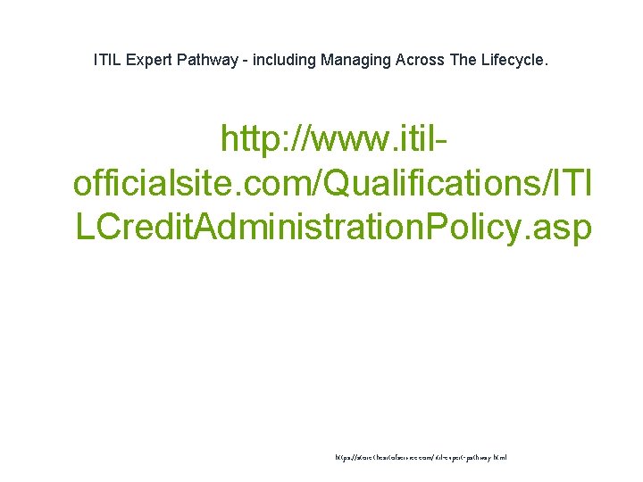 ITIL Expert Pathway - including Managing Across The Lifecycle. http: //www. itilofficialsite. com/Qualifications/ITI LCredit. ITIL Expert Pathway - including Managing Across The Lifecycle. http: //www. itilofficialsite. com/Qualifications/ITI LCredit.