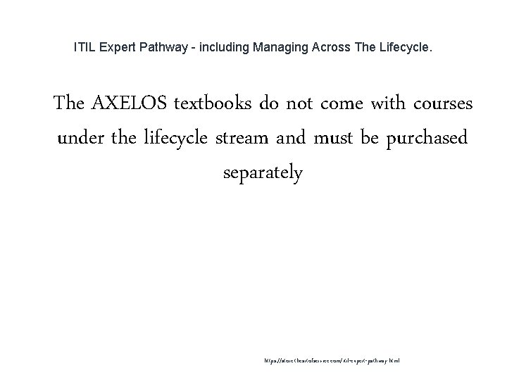 ITIL Expert Pathway - including Managing Across The Lifecycle. 1 The AXELOS textbooks do ITIL Expert Pathway - including Managing Across The Lifecycle. 1 The AXELOS textbooks do