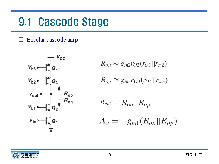 9. 1 Cascode Stage q Bipolar cascode amp 10 전자회로 1 