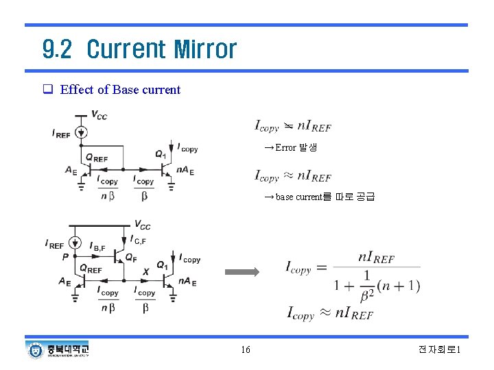 9. 2 Current Mirror q Effect of Base current → Error 발생 → base