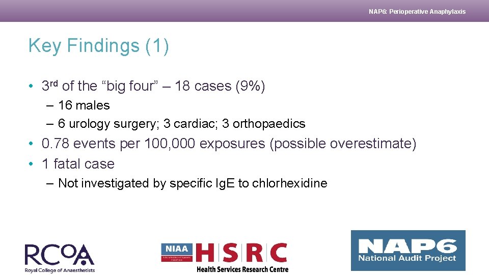 NAP 6: Perioperative Anaphylaxis Key Findings (1) • 3 rd of the “big four” NAP 6: Perioperative Anaphylaxis Key Findings (1) • 3 rd of the “big four”
