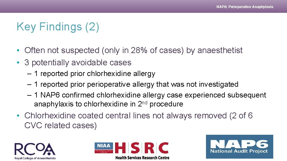 NAP 6: Perioperative Anaphylaxis Key Findings (2) • Often not suspected (only in 28% NAP 6: Perioperative Anaphylaxis Key Findings (2) • Often not suspected (only in 28%