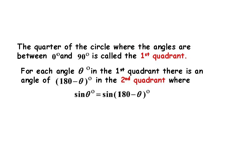 The quarter of the circle where the angles are between and is called the