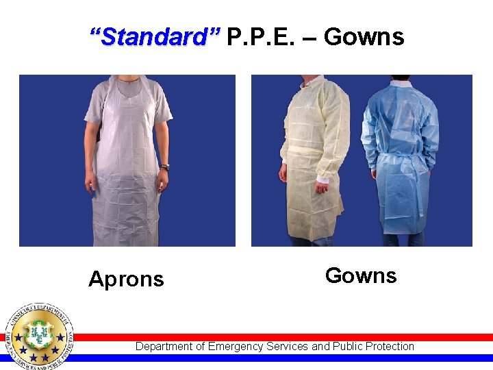 “Standard” P. P. E. – Gowns Aprons Gowns Department of Emergency Services and Public