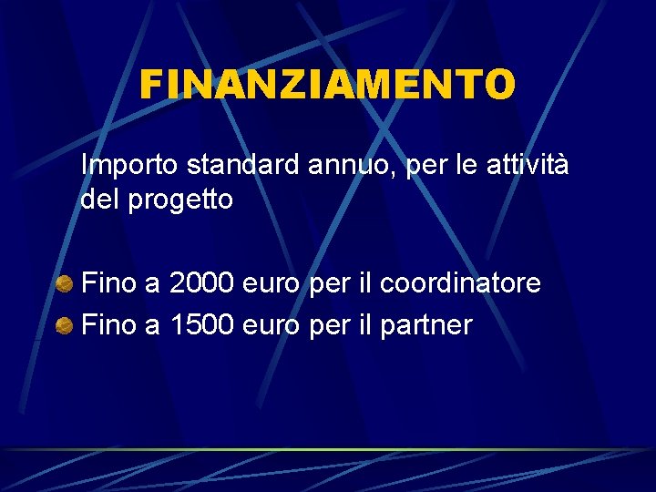FINANZIAMENTO Importo standard annuo, per le attività del progetto Fino a 2000 euro per