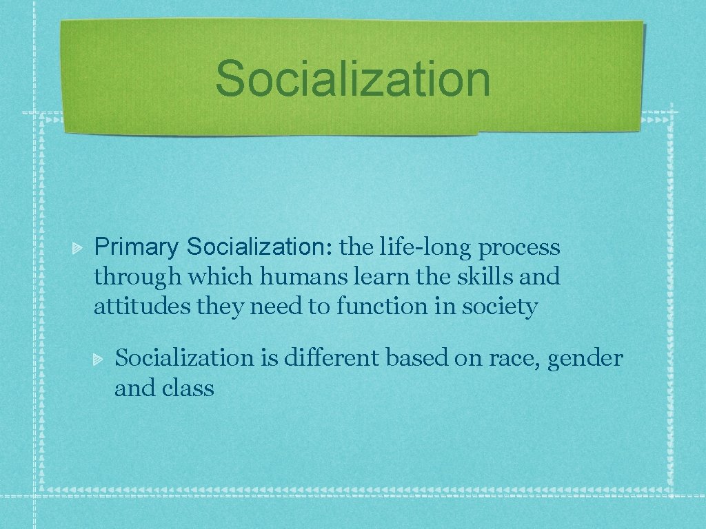 Socialization Primary Socialization: the life-long process through which humans learn the skills and attitudes